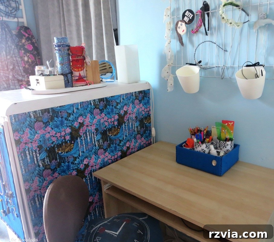 Repurposed Chic: A Teen Girl's Unique Bedroom Makeover 15 The dresser acting as a room divider, effectively segmenting the desk and clothing areas in a teen's room.