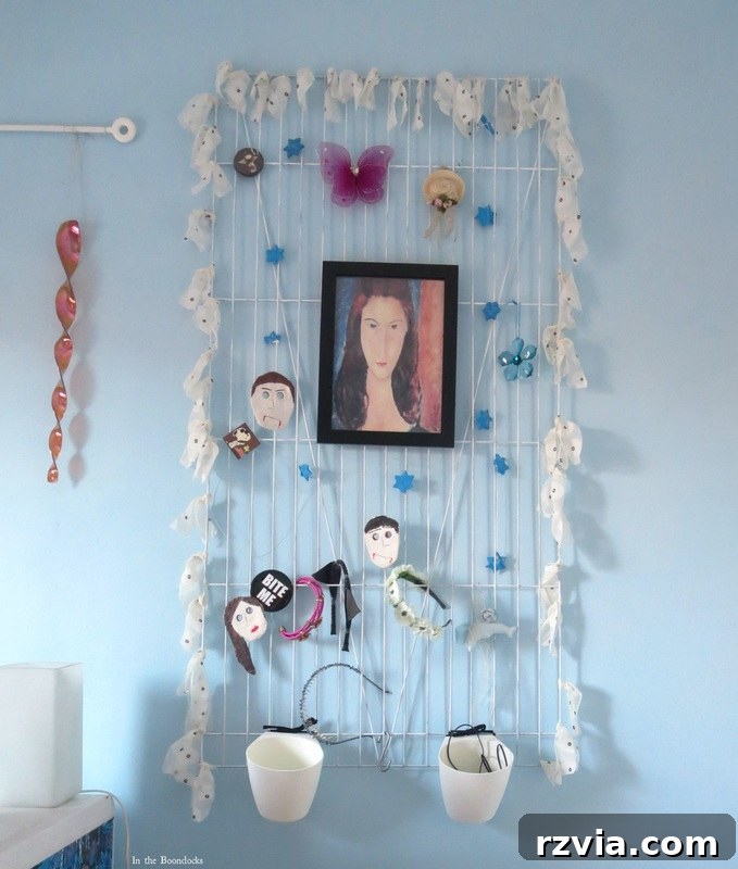 Repurposed Chic: A Teen Girl's Unique Bedroom Makeover 17 Wall rack repurposed as an organizer, mounted vertically to maximize space in the teen's room.