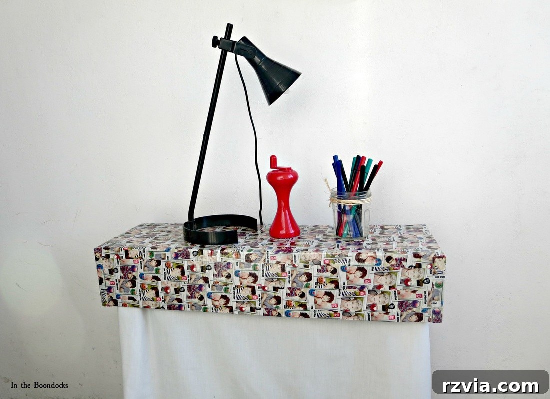 The newly covered heater functions as a stylish side table in the bedroom. Hiding under the wrong direction www.theboondocksblog.com