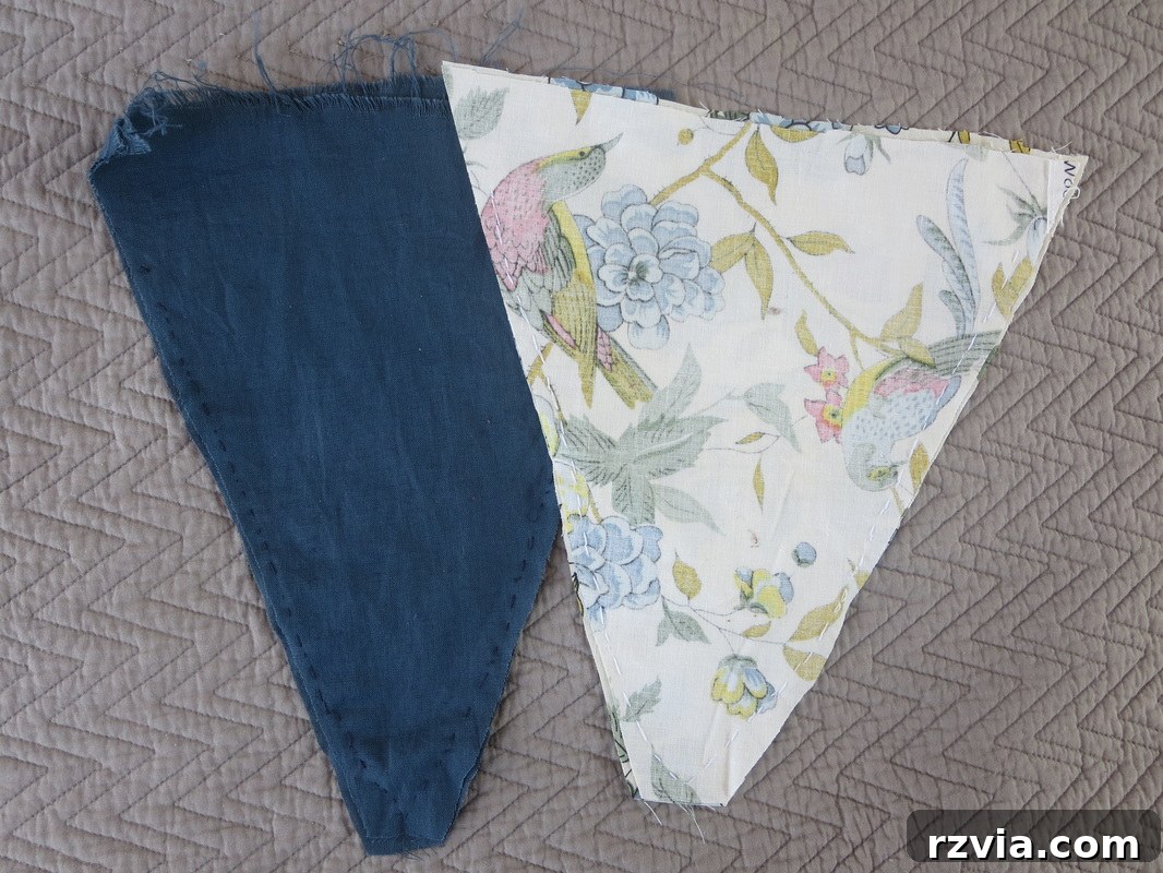 Neatly sewn fabric triangles, ready for the next step in creating a DIY banner. A visual guide for both sewing and no-sew crafting methods, ideal for handmade home decor projects.