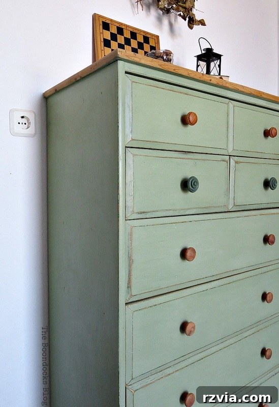 Painted Paper Dresser Revival 20 A stunning green painted pine dresser, beautifully refinished and upcycled, offering inspiration for DIY furniture makeovers. www.theboondocksblog.com