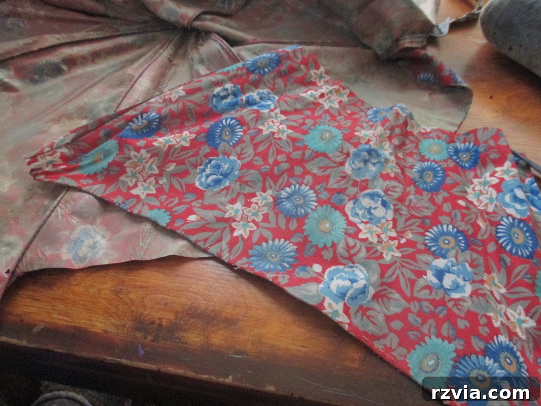 Close-up of the waterproof fabric sourced from an old umbrella, perfect for the stool's seat.