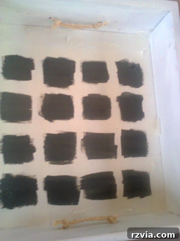 Painting the squares black, Pieces of a table, www.theboondocksblog.com