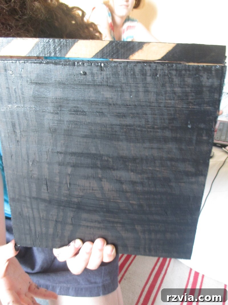 The back of the clapperboard during the painting process, A sound of inspiration www.theboondocksblog.com
