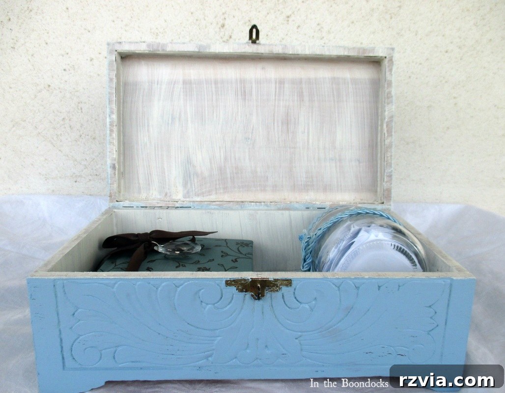 The finished DIY gift box opened, revealing all the thoughtful, handmade contents inside. Perfect for a writer's birthday! www.theboondocksblog.com