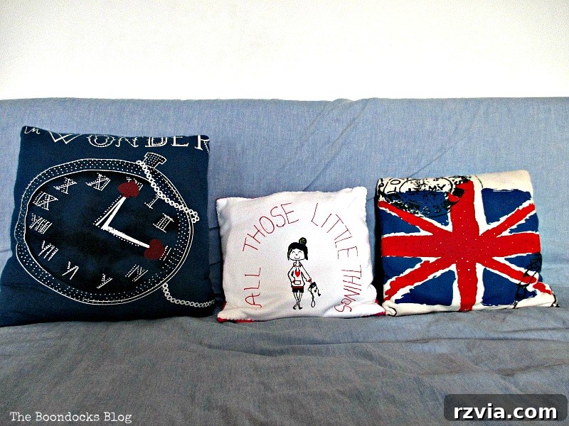 Collection of upcycled t-shirt and garment pillows for home decor, showcasing creative repurposing