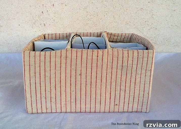 From Clutter to Clever Upcycled Cable Organizers 13 Finished DIY wire organizer made from upcycled cereal boxes