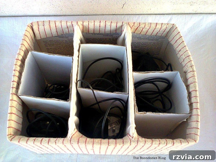 From Clutter to Clever Upcycled Cable Organizers 14 Close-up view of the handmade wire organizer, showcasing individual compartments