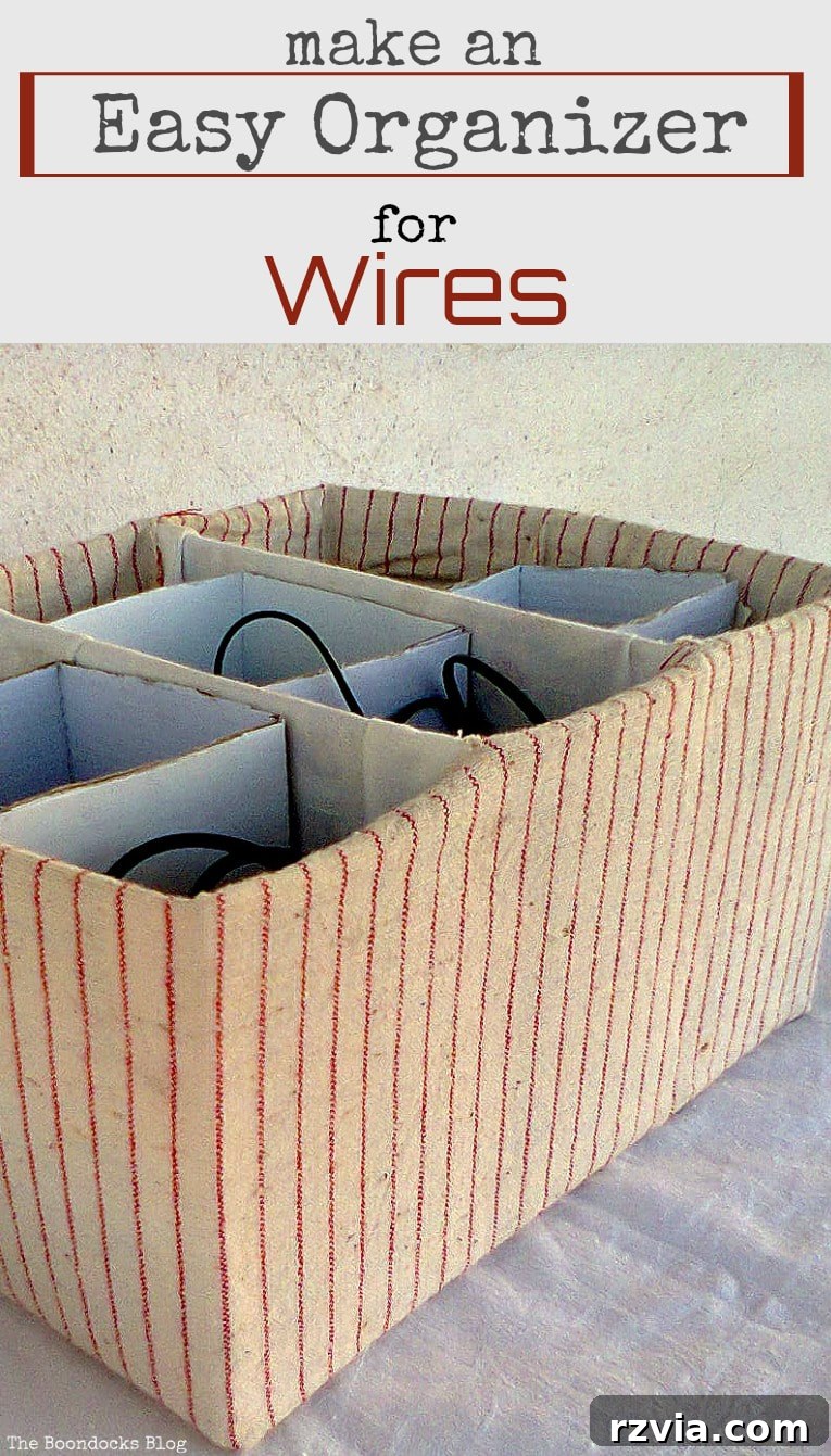 From Clutter to Clever Upcycled Cable Organizers 15 Pin graphic for DIY wire organizer from cereal boxes