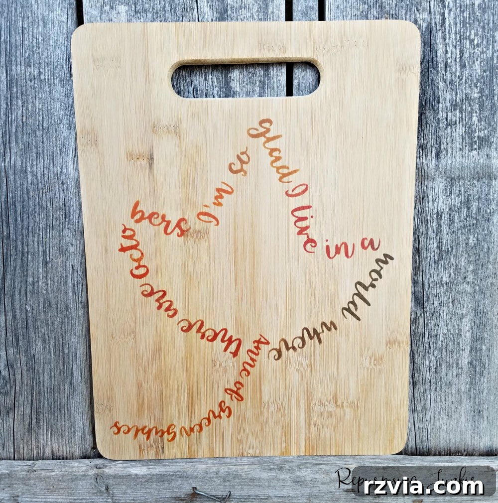 Cutting board repurposed into a charming fall sign, demonstrating reversible decor for different seasons.
