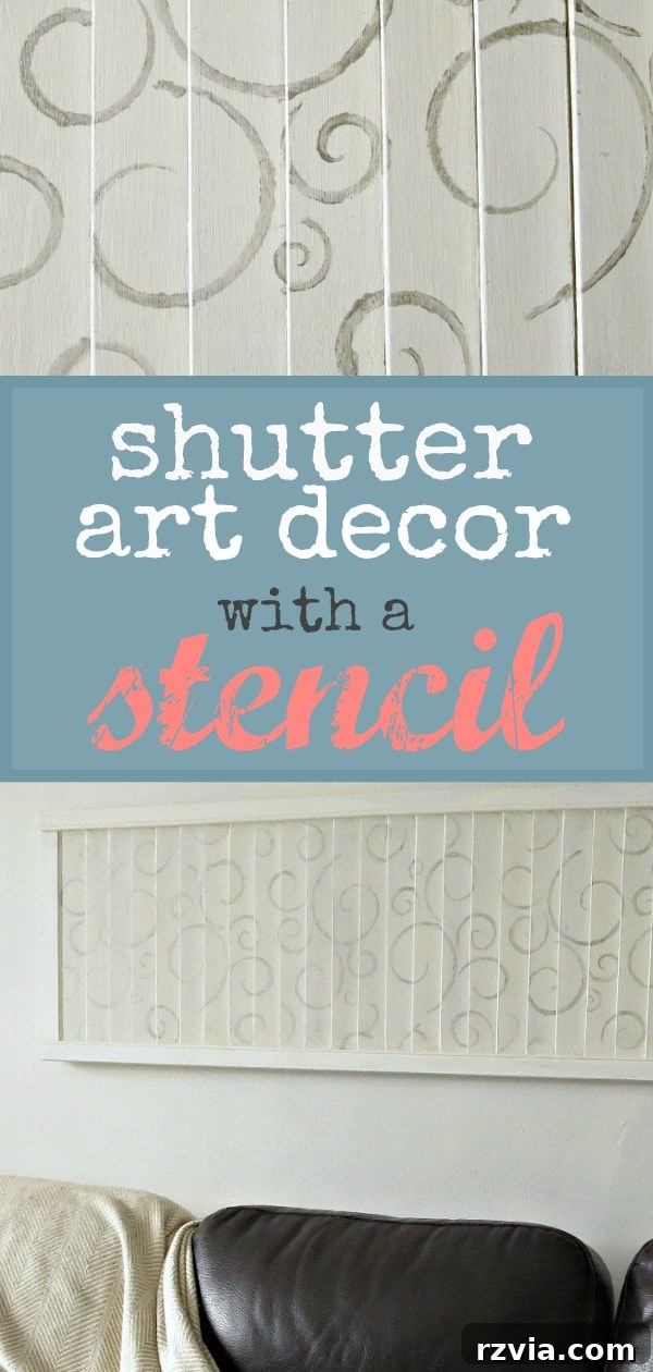 Unconventional Shutter Stenciling Secrets 25 Before & After: The transformation of a plain shutter into elegant stenciled wall art, showcasing the power of DIY and upcycling for home decor. Pin this inspiration for your next project! #shutterart #stenciledshutter #chalkyfinishpaint #DecoArtMedia #Upcycle #repurposed #DIYArt #Stenciledswirls