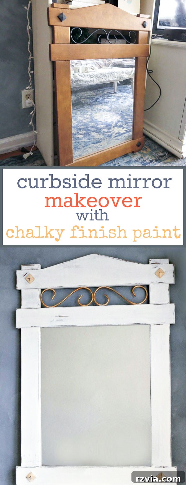 Effortless Side Mirror Refresh 14 A final full view of the stunning wood mirror, expertly painted with chalky finish and gold metallic paint, distressed and waxed for an authentic vintage farmhouse appeal. This DIY mirror makeover from a curbside find is a testament to easy upcycling.