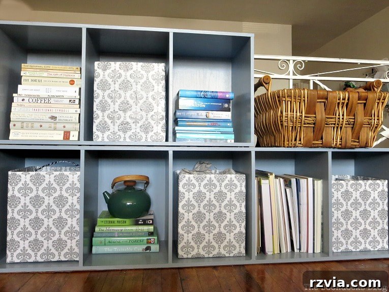 Effortless Cubby Storage Refresh 7 The newly painted cubby storage unit complementing the living room decor