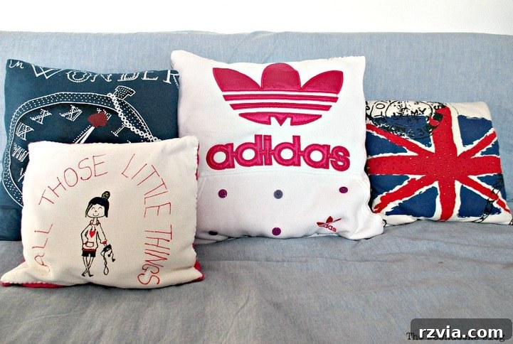 From Discarded to Desired: Upcycling Your Clothes with Style 13 A collection of cozy throw pillows made from repurposed old clothes and sweaters, showcasing various textures and designs.