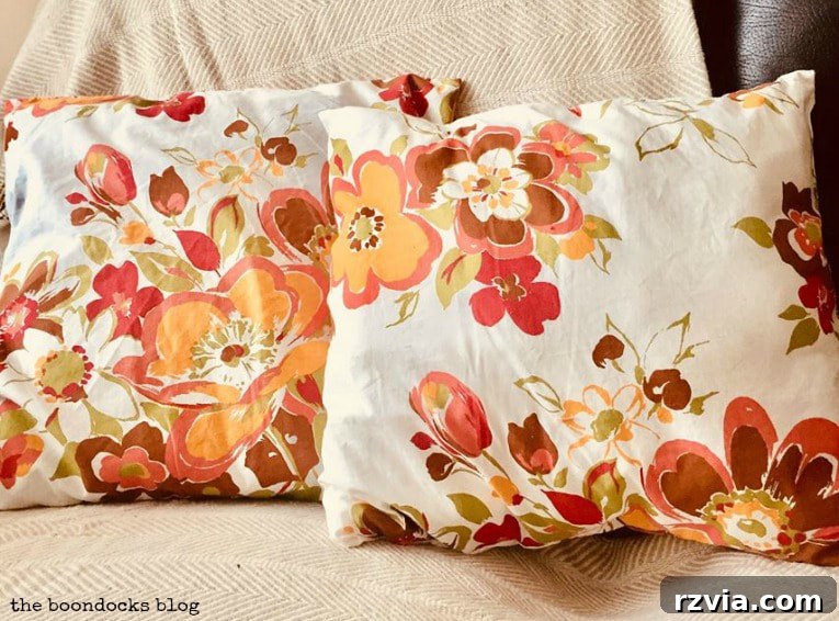 Upcycle Your Fabric Scraps: 5 Easy Pillow Projects 3 Two cozy fall-themed pillows with warm colors, soon to be replaced by new upcycled designs.