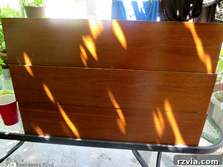 Original drawer fronts of the Mid Century Modern dresser, before any paint application.