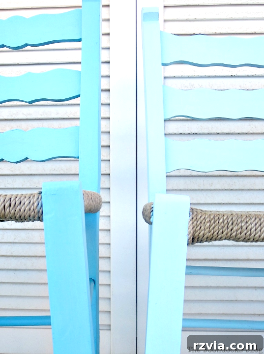 Revamp Your Wooden Chairs: Painting Made Easy 10 Three ombre blue painted dining chairs grouped together, showcasing their refreshed coastal charm and vibrant hues in a sunlit room setting.