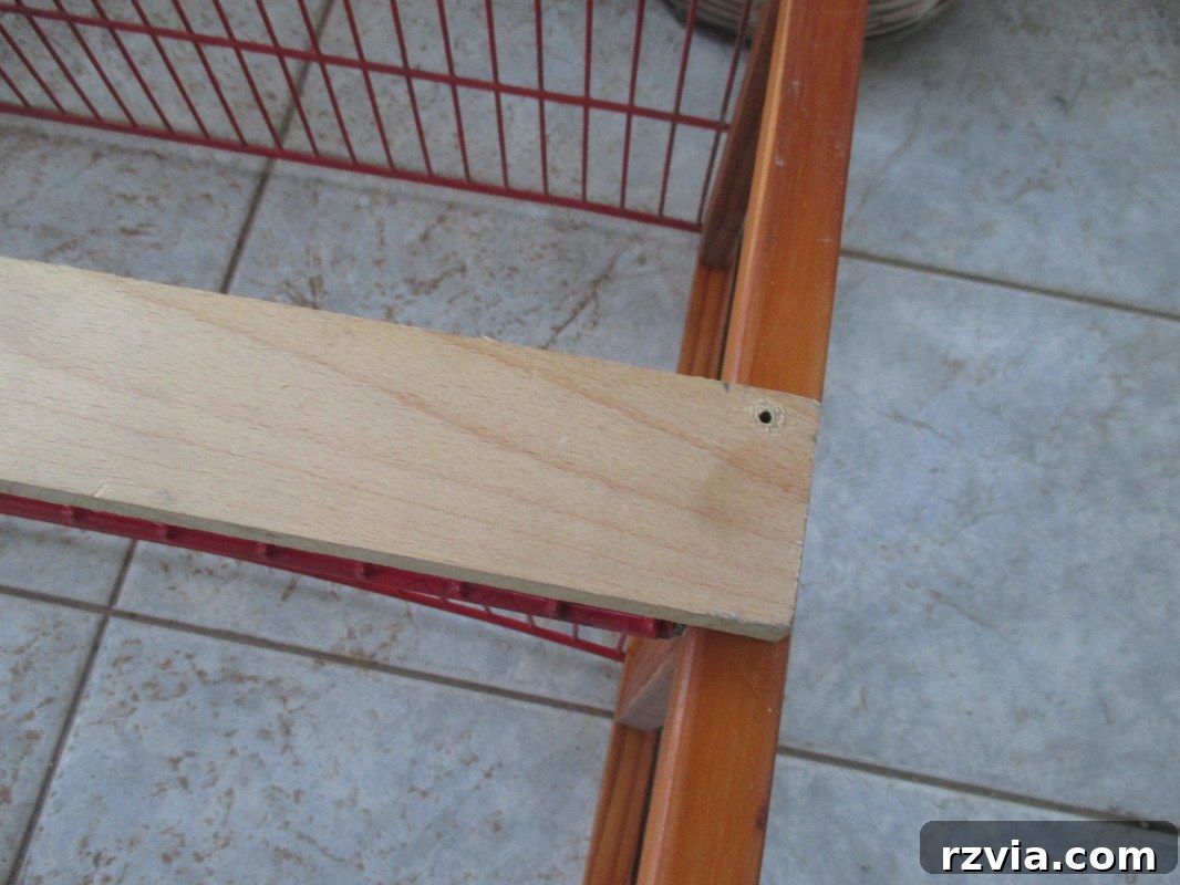detail of added wood to the storage unit for support