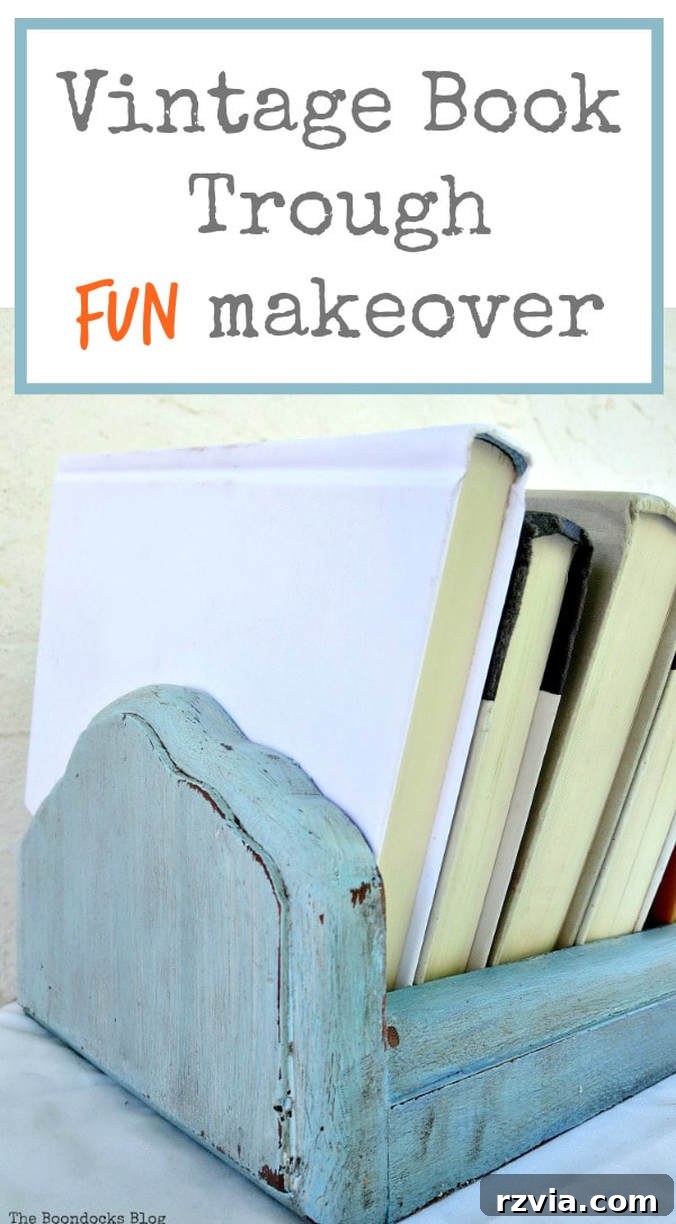 Add a nostalgic touch to your home with a vintage book trough! Learn how to easily upcycled a wood book holder with just a few supplies. DIY distressed furniture project.
