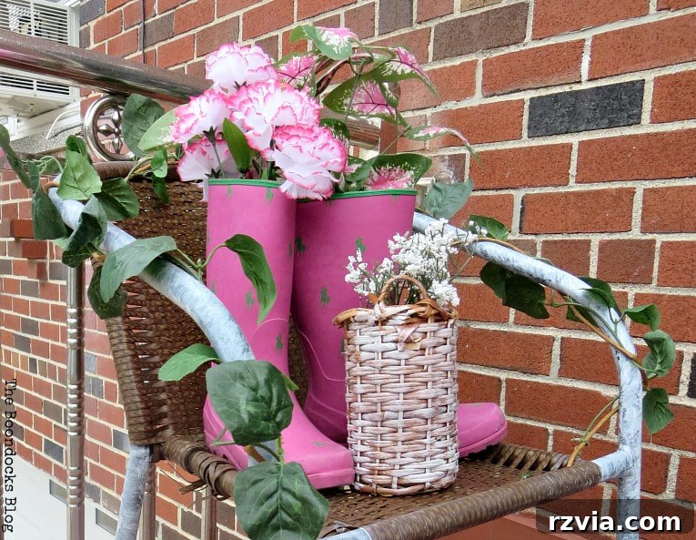 Rattan Revival: Creative Ideas for Your Damaged Chair 13 Another view of the repurposed rattan chair, showcasing the complete outdoor vignette with all elements in place.