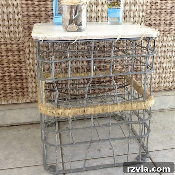 Rattan Revival: Creative Ideas for Your Damaged Chair 17 Upcycled Milk Crate Table, showcasing a creative transformation of a common item into functional furniture.