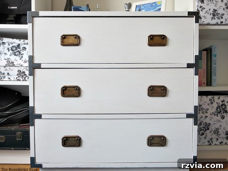 Bringing a Campaign Dresser Back to Life 10 The finished dresser, painted white with updated hardware, beautifully restored and ready for use.