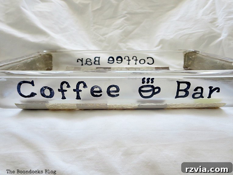 Crafting Your Charmingly Casual Coffee Nook 13 Handwritten "coffee bar" text on the front and back of the baking dish, adding a personalized touch.