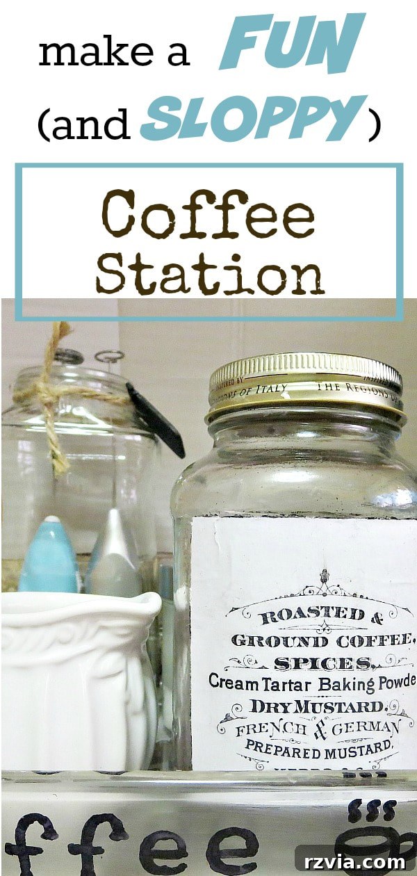 Crafting Your Charmingly Casual Coffee Nook 23 Close-up of a glass jar in the DIY coffee bar, with an elegant text overlay promoting the project.