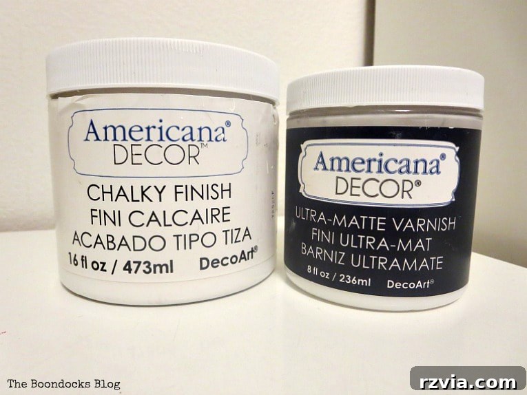 Revitalize Your MCM China Cabinet 17 Display of Americana Chalky Finish Paint and Ultra Matte Varnish, the key products used for the cabinet's new look.