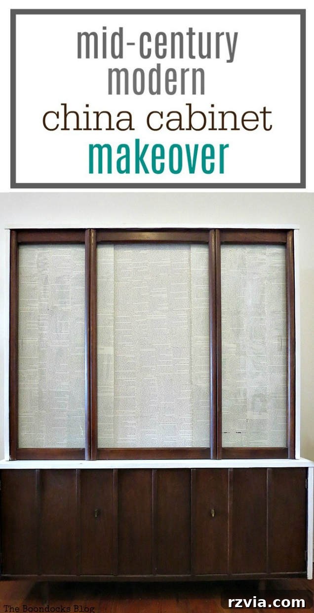 Revitalize Your MCM China Cabinet 25 Final image of the refurbished mid-century modern china cabinet with a clear text overlay that reads "Mid Century Modern China Cabinet Makeover," perfect for social sharing.
