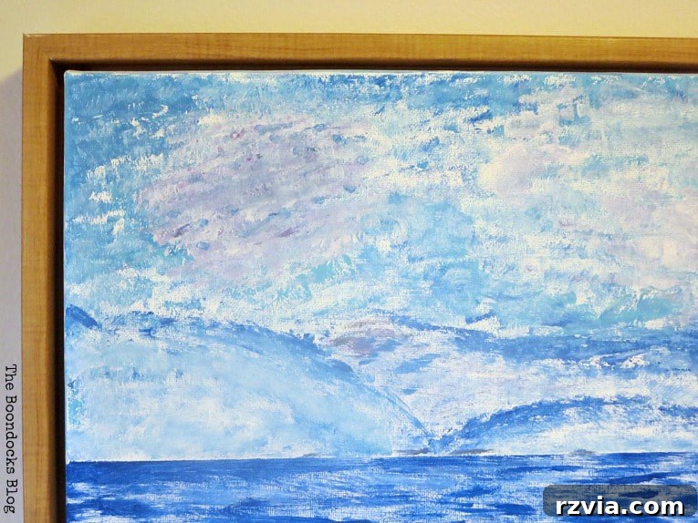 Impressionism Made Simple: A Painting Tutorial 14 Close-up detail of the Impressionist sky texture and the repurposed frame