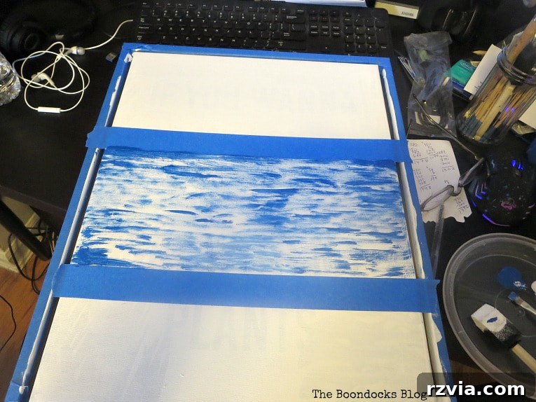 Impressionism Made Simple: A Painting Tutorial 8 Dividing canvas into three general sections using masking tape as a painting guide