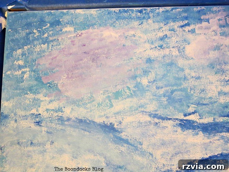 Impressionism Made Simple: A Painting Tutorial 10 Impressionistic sky with subtle hints of lilac and purple clouds painted with acrylics