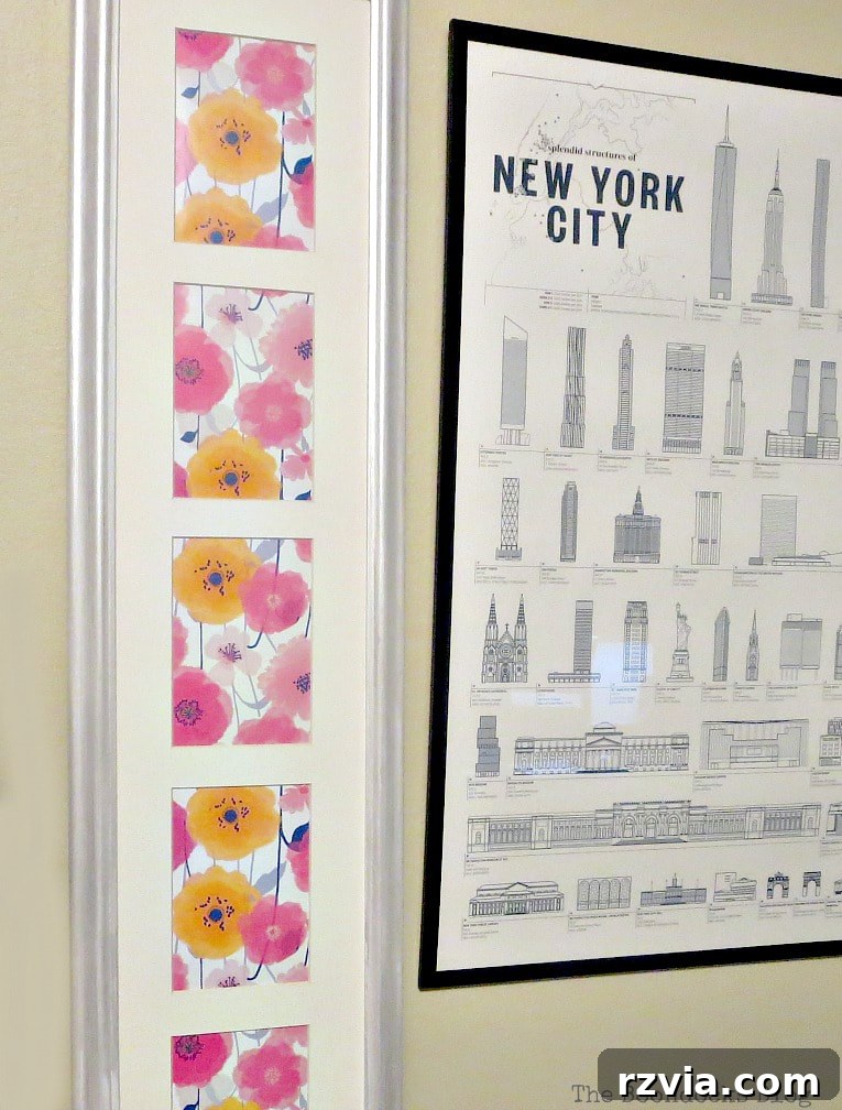 Your Home's Instant Spring Art Makeover 11 The newly created spring artwork, made from wrapping paper, displayed beside a New York City poster.