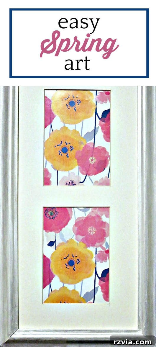 Your Home's Instant Spring Art Makeover 15 Captivating floral wrapping paper placed inside a frame with text overlay "easy spring art," perfect for home decor inspiration.