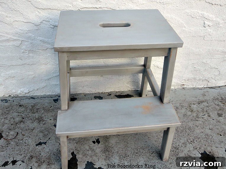 Your Ikea Bekvam Step Stool Reinvented 14 Finished and painted Ikea bekvam step stool, showcasing its new, charmingly distressed and worn appearance.