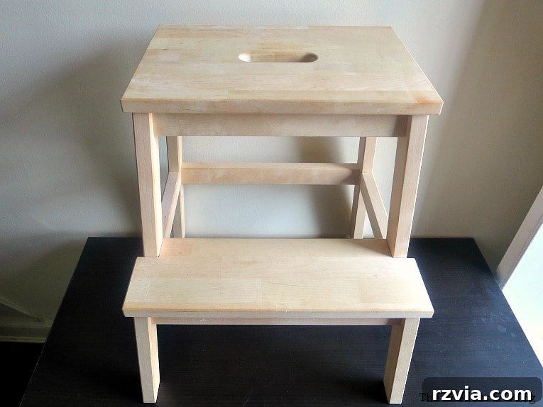 Your Ikea Bekvam Step Stool Reinvented 4 Ikea Bekvam step stool, in its original natural wood finish, ready for an exciting transformation.