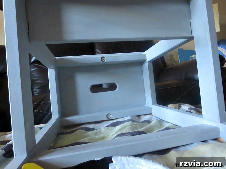 Your Ikea Bekvam Step Stool Reinvented 8 The painted underside of the Ikea Bekvam step stool, demonstrating complete and even coverage.