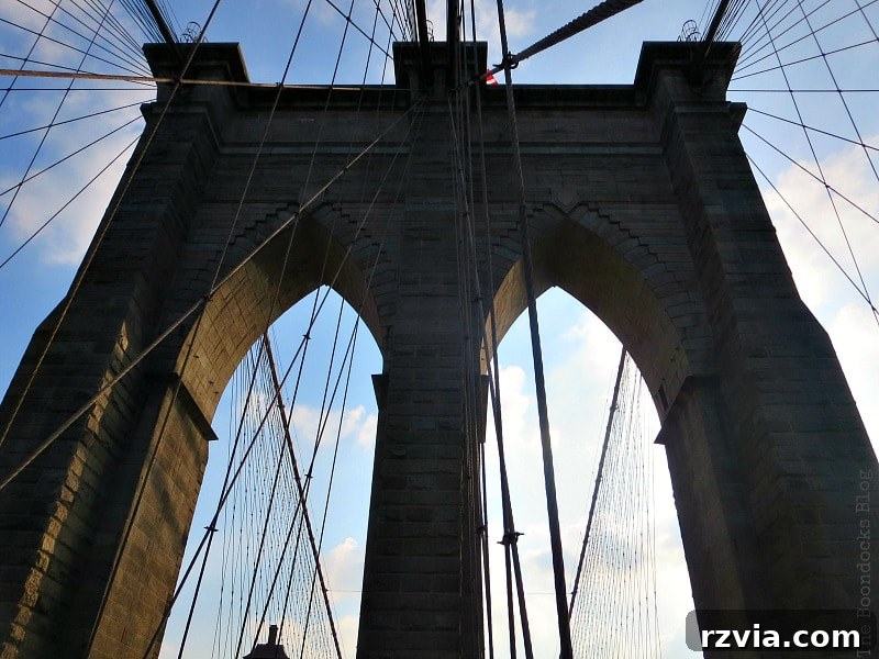 Looking up at the majestic second Tower of the Brooklyn Bridge on the Brooklyn side, a mirror of its Manhattan counterpart. A Tour of the Astonishing Brooklyn Bridge Walkway.