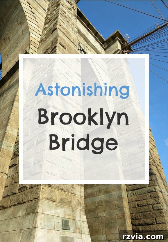 Pinterest graphic: Have you walked across the Brooklyn Bridge? Join a photo essay tour of New York's historic Brooklyn Bridge walkway. #photography #photoessay #HistoryofBridge #BrooklynBridge #TourofBrooklynBridge #NewYorkCity