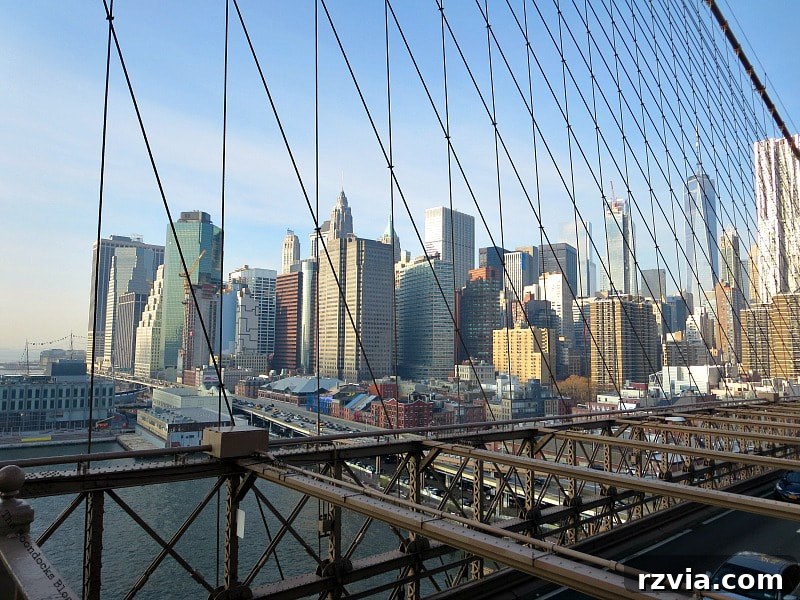 A picturesque view of the Financial District from the Brooklyn Bridge, bathed in gentle light on a perfect day for photography. A Tour of the Astonishing Brooklyn Bridge Walkway.