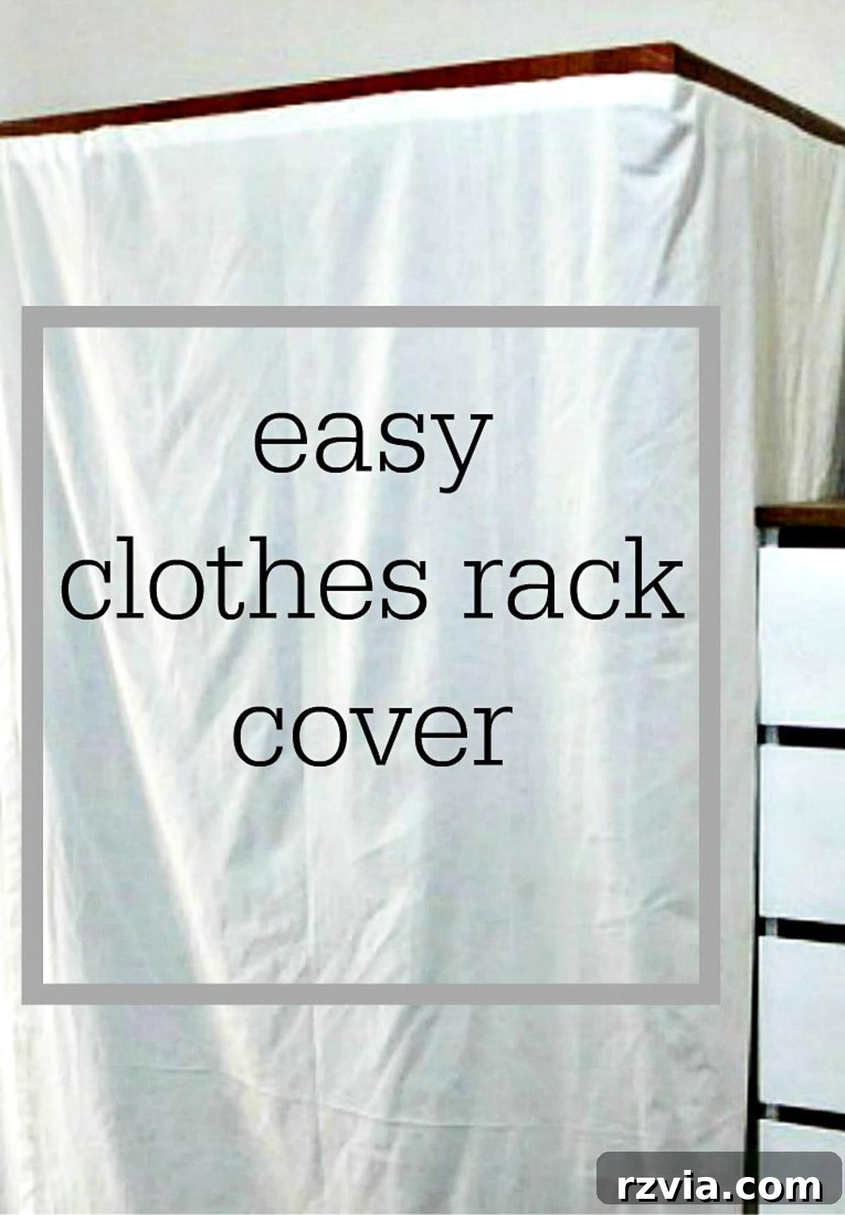 A visually appealing graphic showcasing the "easy clothes rack cover" with clear text overlay, perfect for Pinterest and social media engagement, encouraging DIY enthusiasts.