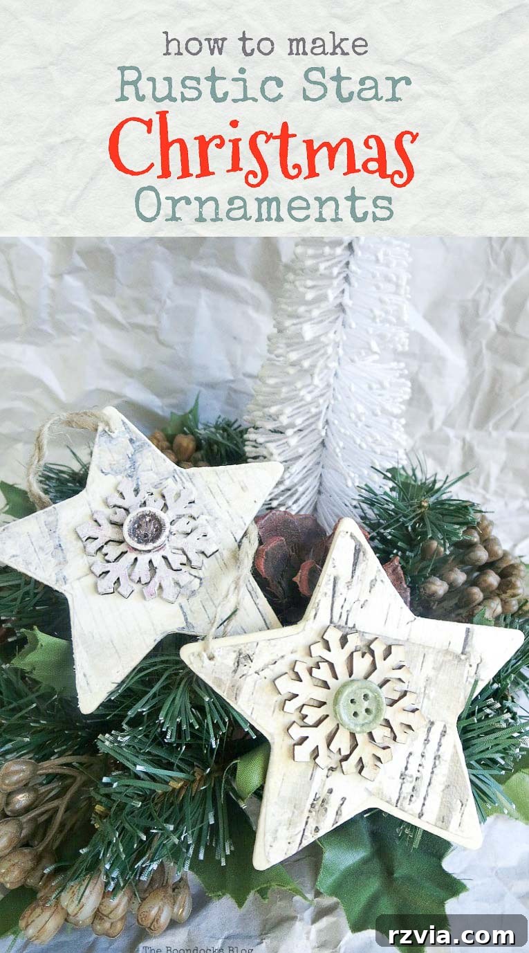 Full-length image showcasing a collection of rustic birch star ornaments, ideal for Pinterest sharing.