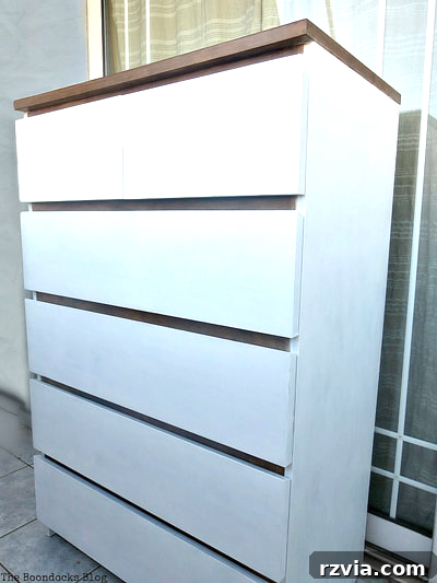 Stunning Black Ikea Malm Dresser Makeovers 2 Finished IKEA Malm dresser makeover, painted in walnut and white colors, showcasing a charming farmhouse style.