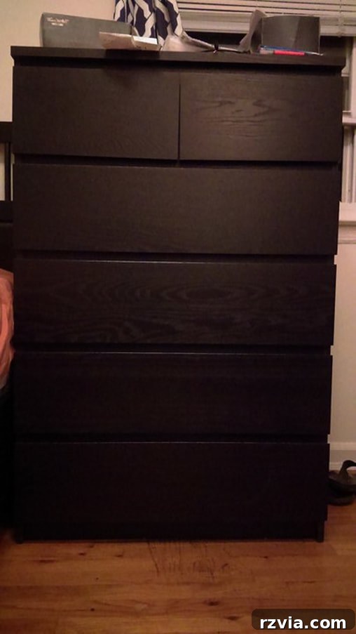 Stunning Black Ikea Malm Dresser Makeovers 3 The original black IKEA Malm dresser before the painting and makeover process began.