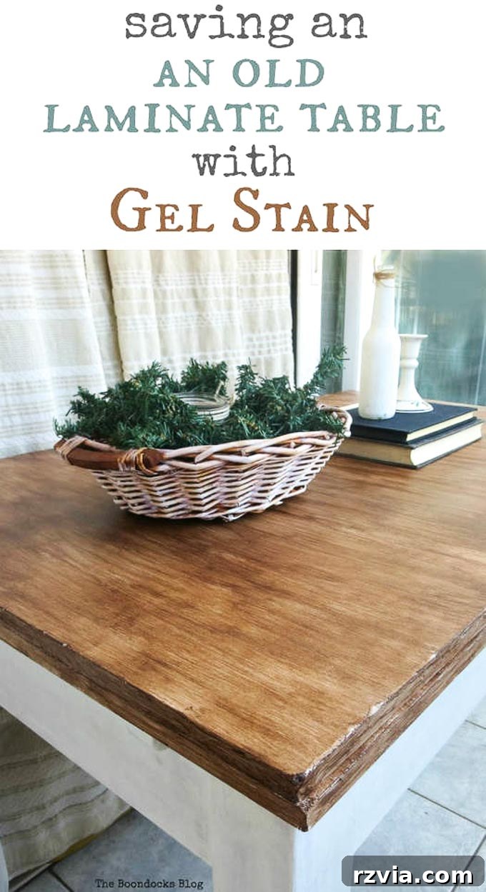 Full view of the elegantly transformed laminate table after its makeover.