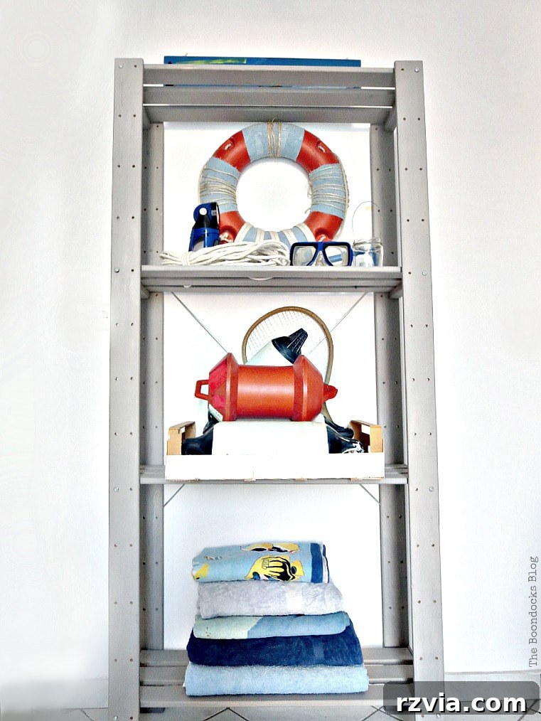 Elevate Your IKEA Hejne Shelf With A Fresh Coat Of Paint 2 Ikea Hejne shelf painted and decorated with nautical themes.