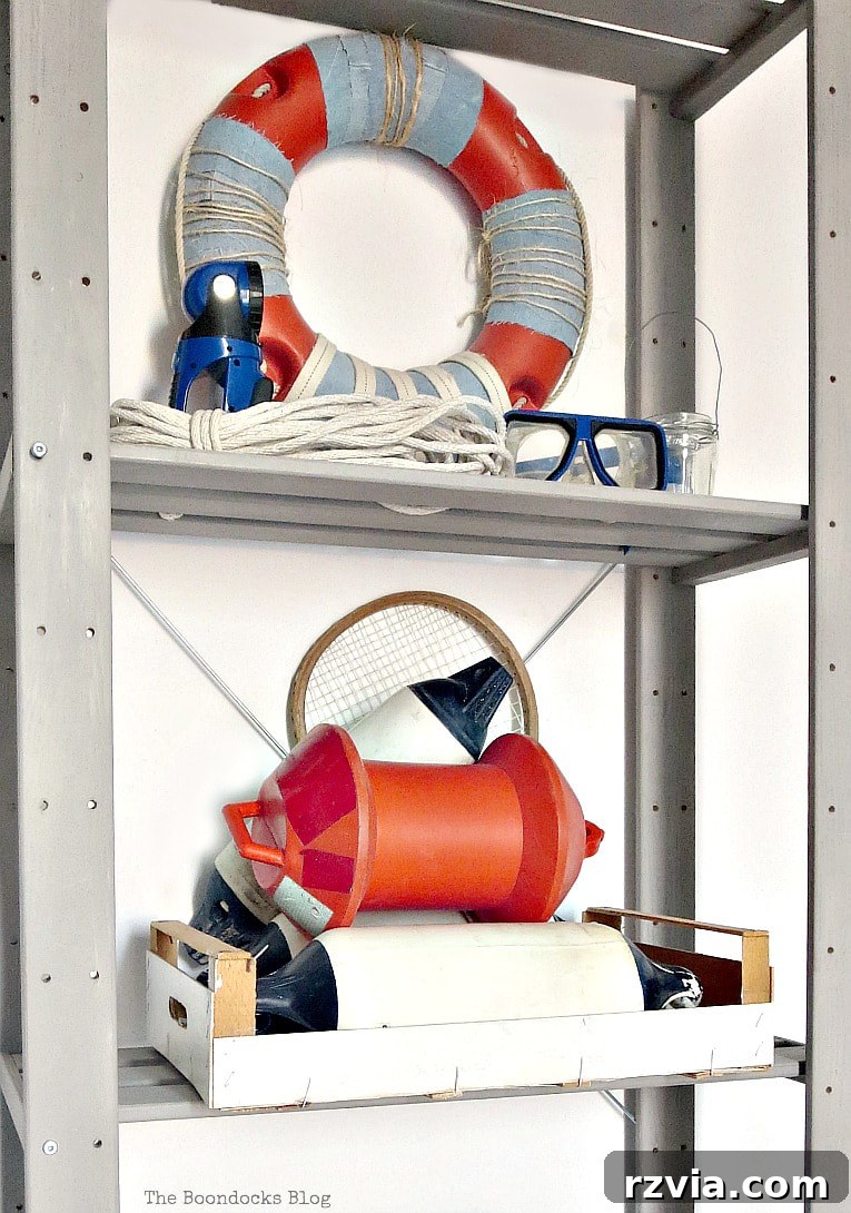 Elevate Your IKEA Hejne Shelf With A Fresh Coat Of Paint 21 Ikea Hejne shelf painted and decorated with nautical themes.