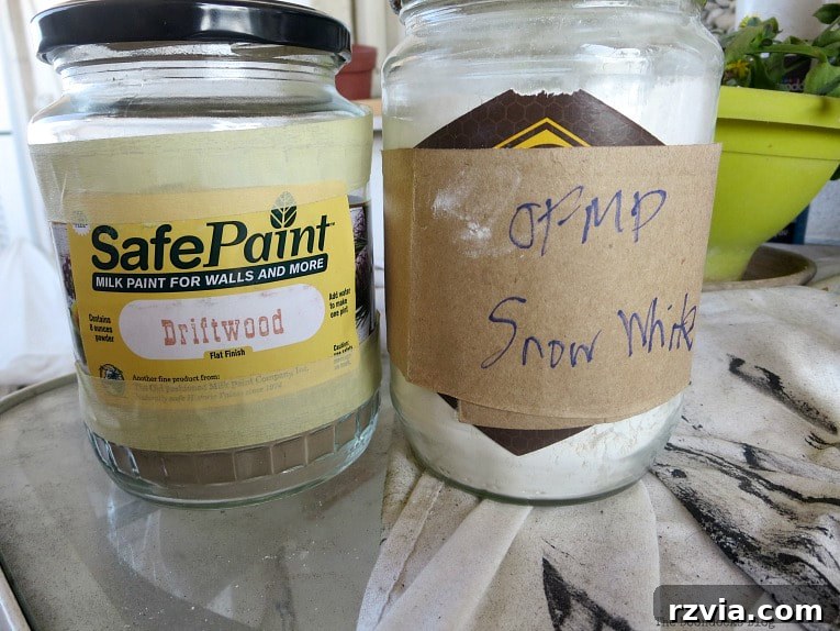 Elevate Your IKEA Hejne Shelf With A Fresh Coat Of Paint 6 Old Fashioned Milk Paint powder in jars.