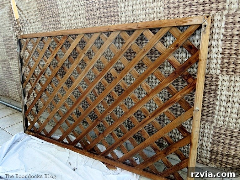 Budget Blooms: Brighten Your Fence 4 An old, weathered lattice panel leaning against a wall, ready for its transformation into a flower wall.